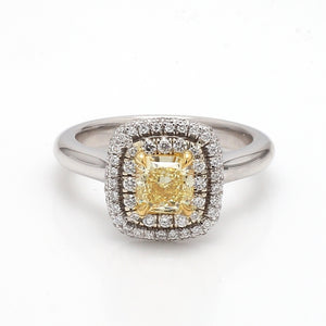 0.90ct Fancy Yellow Radiant Cut Diamond Ring - GIA Certified