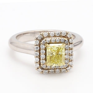 1.03ct Fancy Intense Yellow, Radiant Cut Diamond Ring - GIA Certified