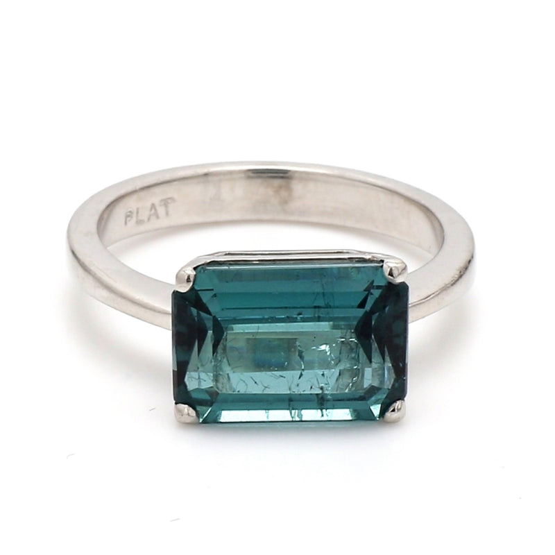 Blue Green Indicolite Tourmaline Ring w Natural Diamond Halo in 14K - Ruby  Lane