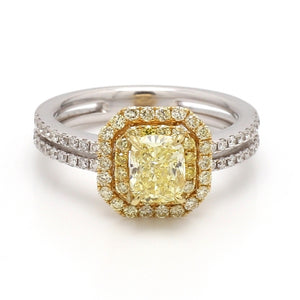 SOLD - 1.00ct Fancy Intense Yellow, Cushion Cut Diamond Ring - GIA Certified