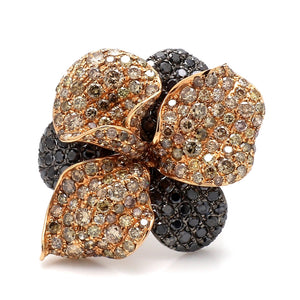 6.23ctw Black and Brown Pave Diamond Flower Ring