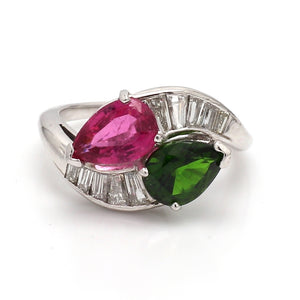 SOLD - 3.00ctw Pear Shaped, Pink and Green Tourmaline Ring