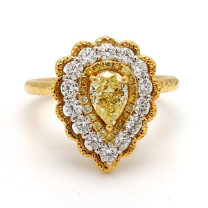 SOLD - 0.76ct Fancy Yellow, Pear Shaped Diamond Ring - GIA Certified