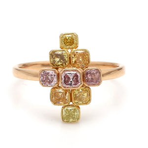 SOLD - 1.47ctw Fancy Pink and Fancy Yellow-Orange, Cushion Cut Diamond Ring