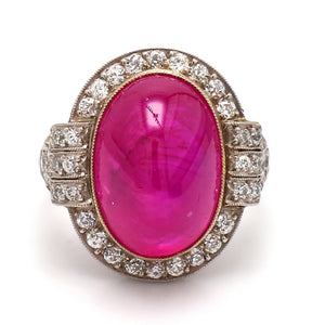 15.25ct Oval Cabochon Cut, Pink-Red Ruby Ring - AGL Certified