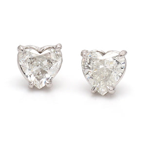 SOLD - 2.52ctw H I1 Heart Brilliant Cut, Diamond Stud Earrings