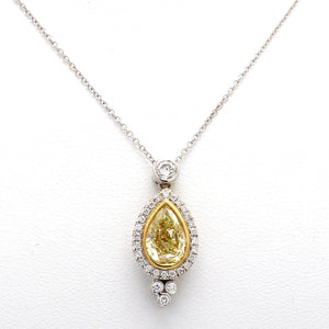 1.52ct Fancy Yellow Pear Shaped Diamond Pendant - GIA Certified