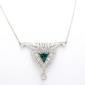 SOLD - 1.20ct Trillion Cut Green Tourmaline and Diamond Necklace