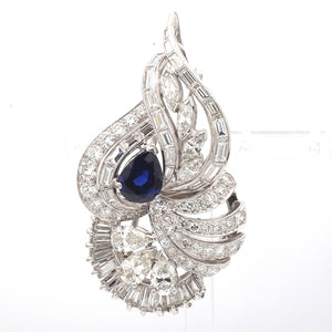 SOLD - 2.56ct Pear Cut Sapphire and Diamond Brooch