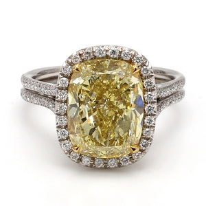 SOLD - 6.21ct Fancy Intense Yellow, Cushion Cut Diamond Ring - GIA Certified
