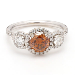 0.87ct Fancy Brownish-Yellowish Orange, Round Brilliant Cut Diamond Ring - GIA Certified