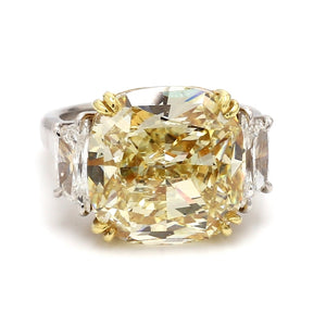SOLD - 15.06ct Fancy Yellow VS2 Cushion Cut Diamond Ring - GIA Certified