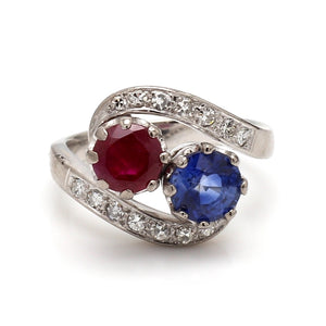 SOLD - 2.35ctw Round Brilliant Cut Sapphire and Ruby Ring
